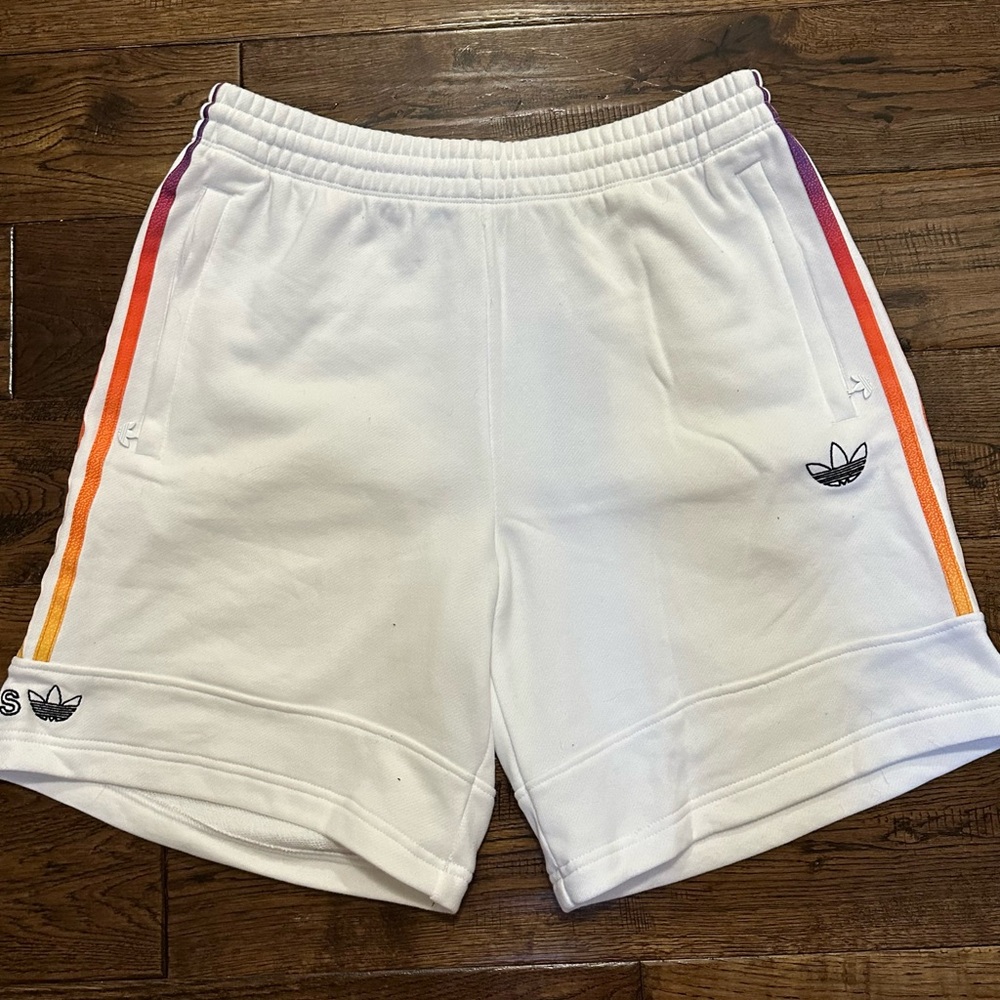 Adidas White and Orange Athletic Shorts Retro Style